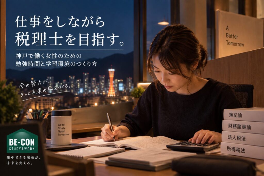 神戸で働きながら税理士を目指す女性の勉強時間と学習環境を紹介するBE-CON六甲本店の記事